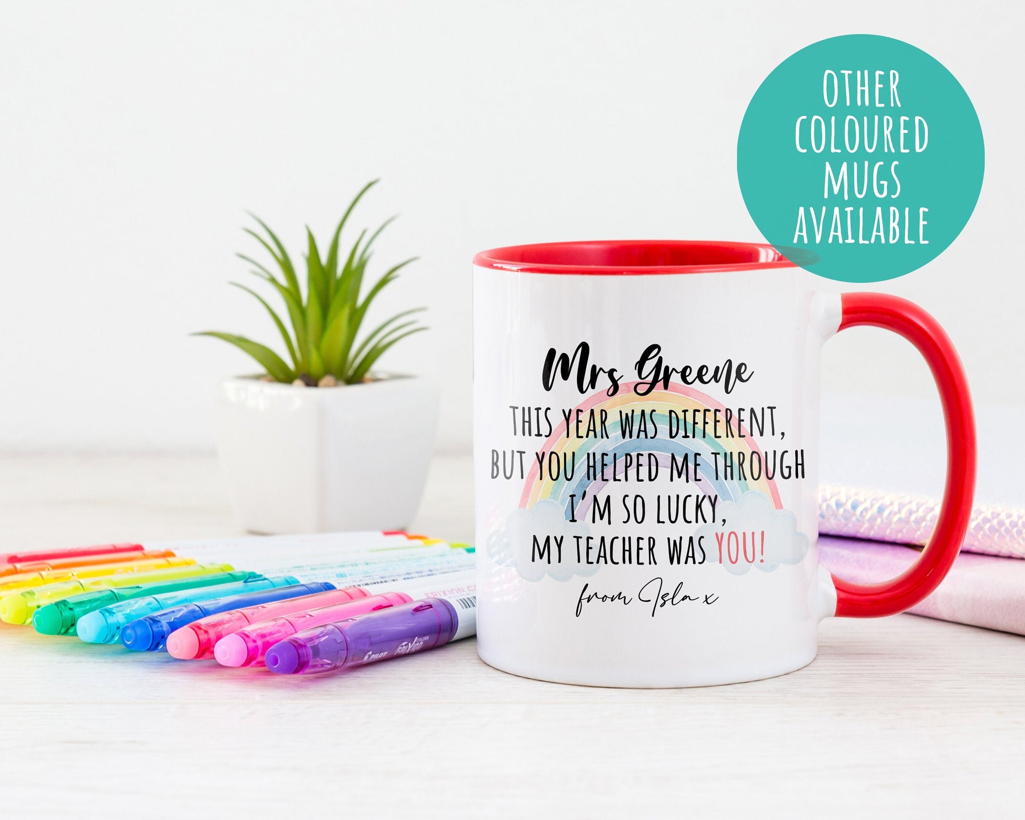 Personalised Thank You Lockdown Rainbow Teacher Mug - Teacher Gift - End Of Term Gift