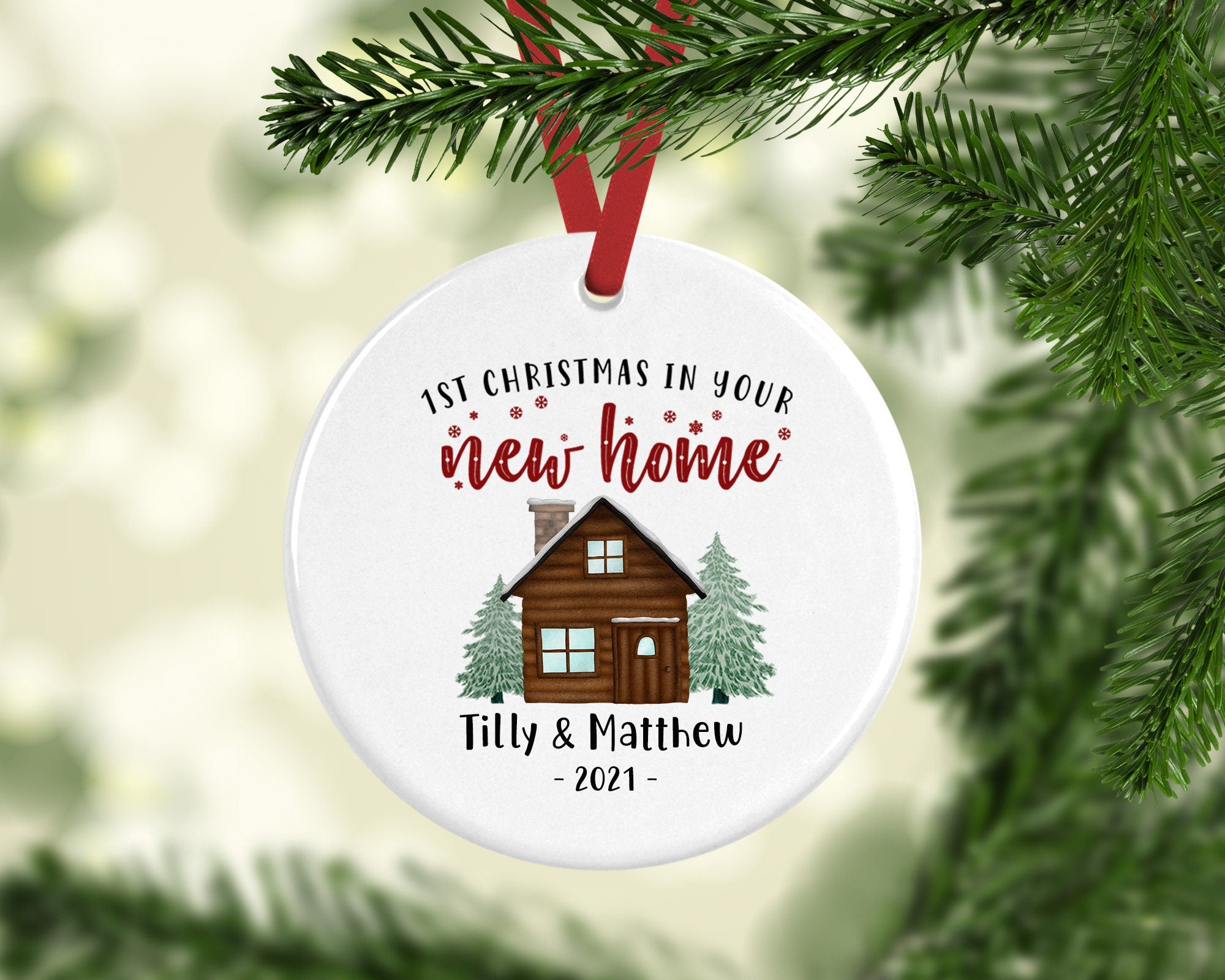 Personalised New Home Ceramic Christmas Decoration - Housewarming Gift - New Home Bauble - First Home Christmas Decoration