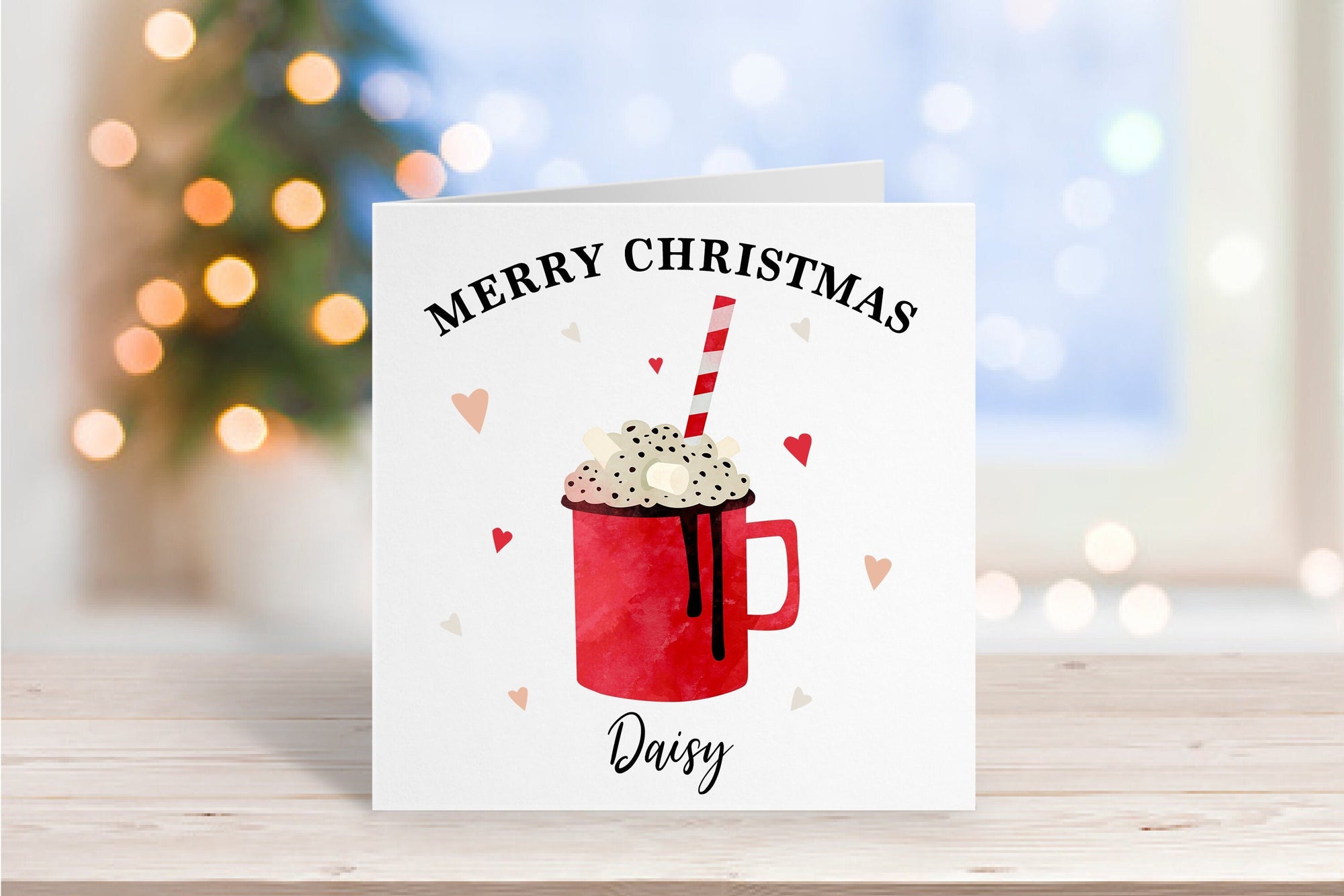 Personalised Hot Chocolate Christmas Card - Friend Christmas Card - Granddaughter Christmas Card - Christmas Card