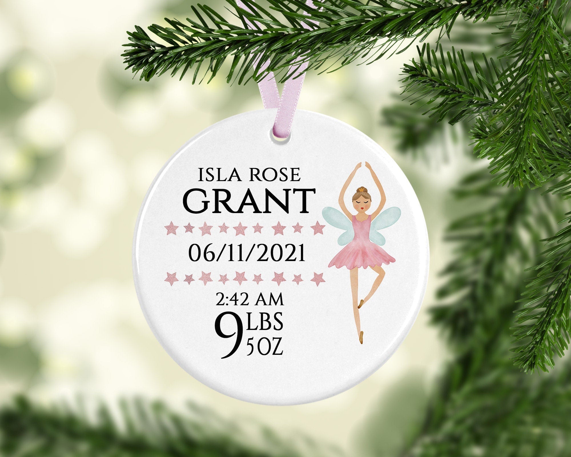 Personalised Baby's First Christmas Ballerina Ceramic Decoration - Baby 1st Christmas Bauble - Newborn Christmas Decoration