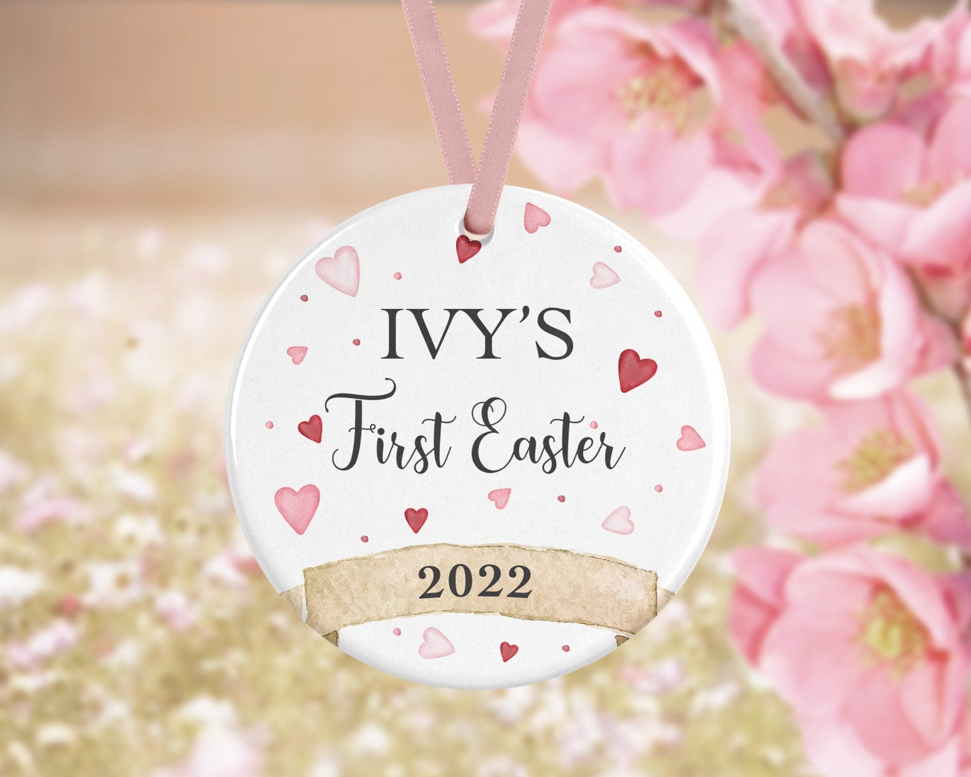 Personalised First Easter Ceramic Ornament - Easter Keepsake - Baby Keepsake - Baby Ornament - Baby Girl Easter - Easter Gift