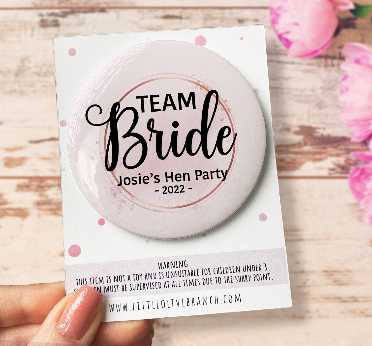 Personalised Team Bride Hen Party Badge - Wedding Role Badge - Hen Party Favours - Hen Party Gift - Bride Squad