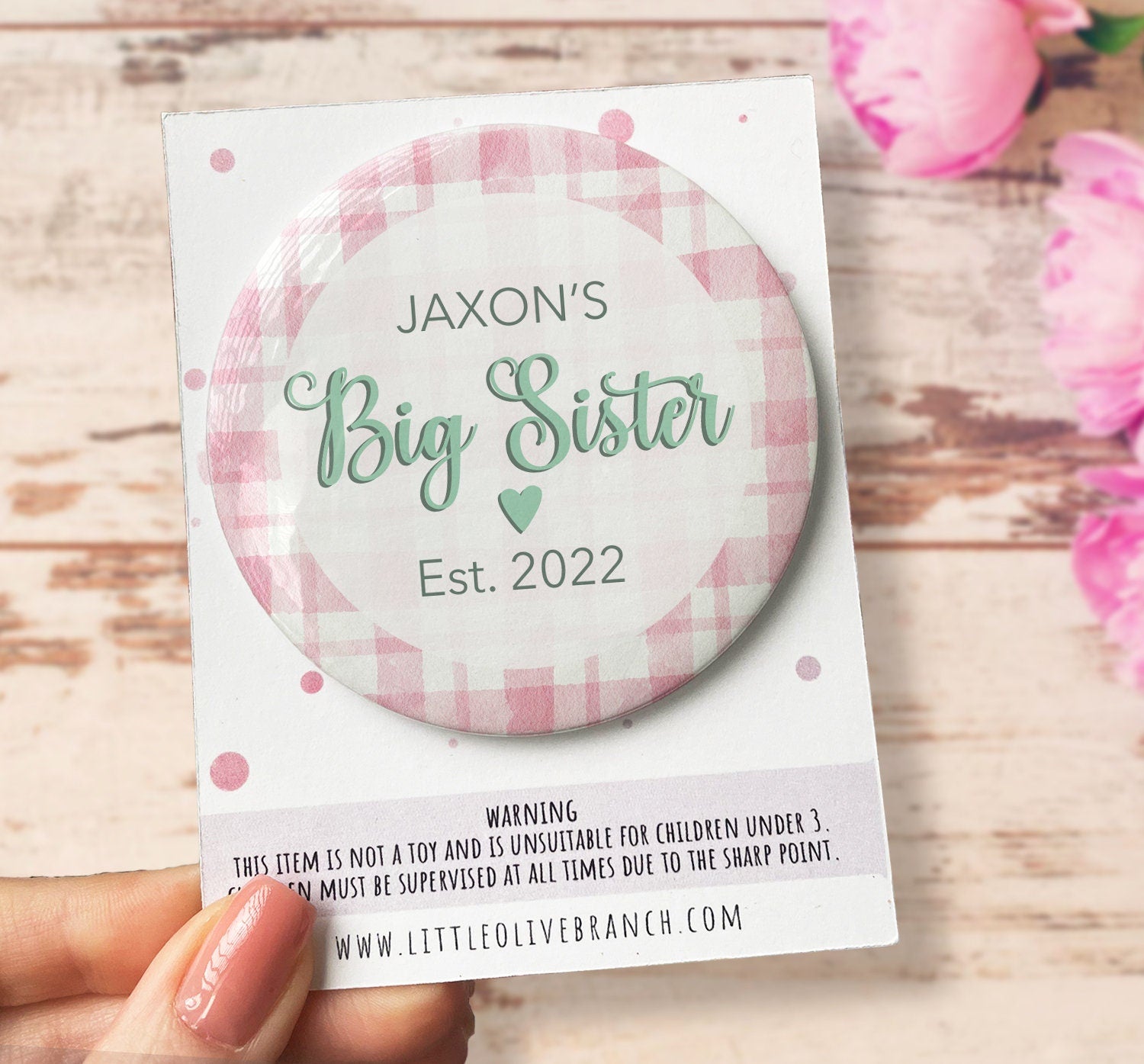 Personalised Big Sister Badge - First Time Parents - New Baby - Surprise Pregnancy - Pregnancy reveal - Big Sister - Big Sister Gift