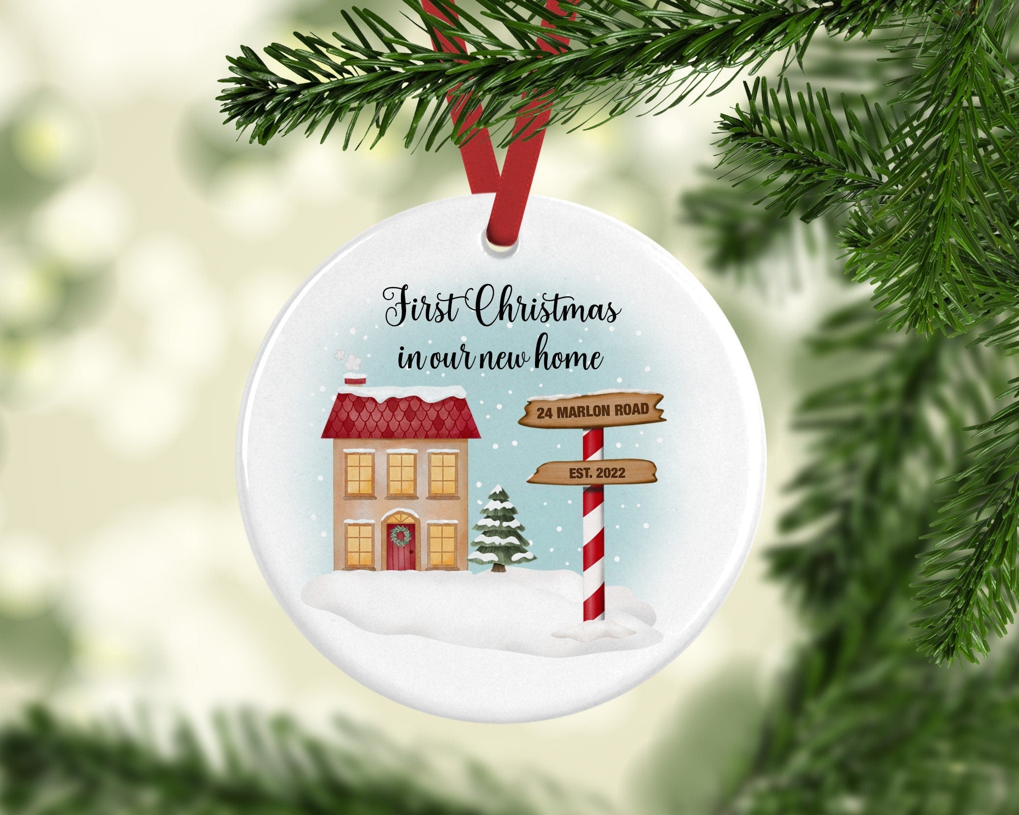 Personalised New Home Ceramic Christmas Decoration - Housewarming Gift - New Home Bauble - First Home Christmas Decoration