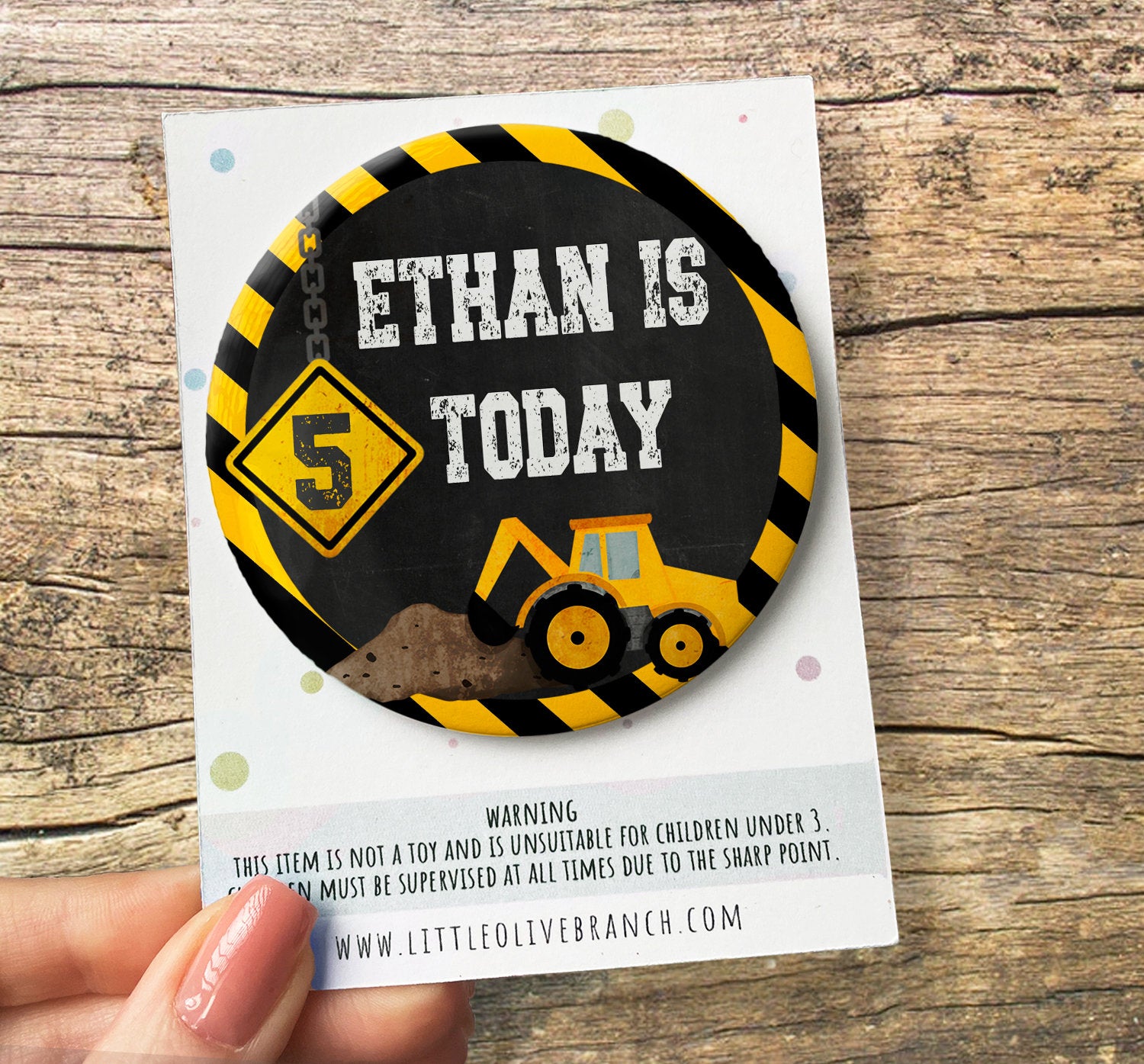 Construction Birthday Badge - Kids Birthday - Child Birthday Badge - Digger Birthday