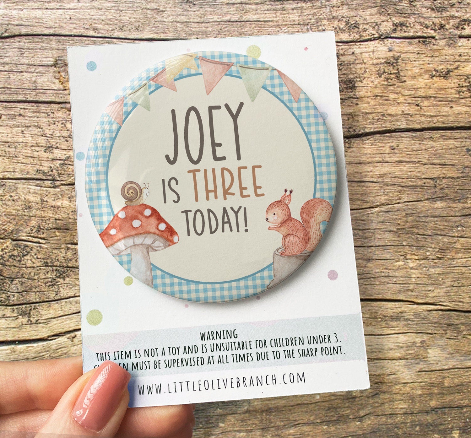 Woodland Birthday Badge - Kids Birthday - Child Birthday Badge - Bear Birthday