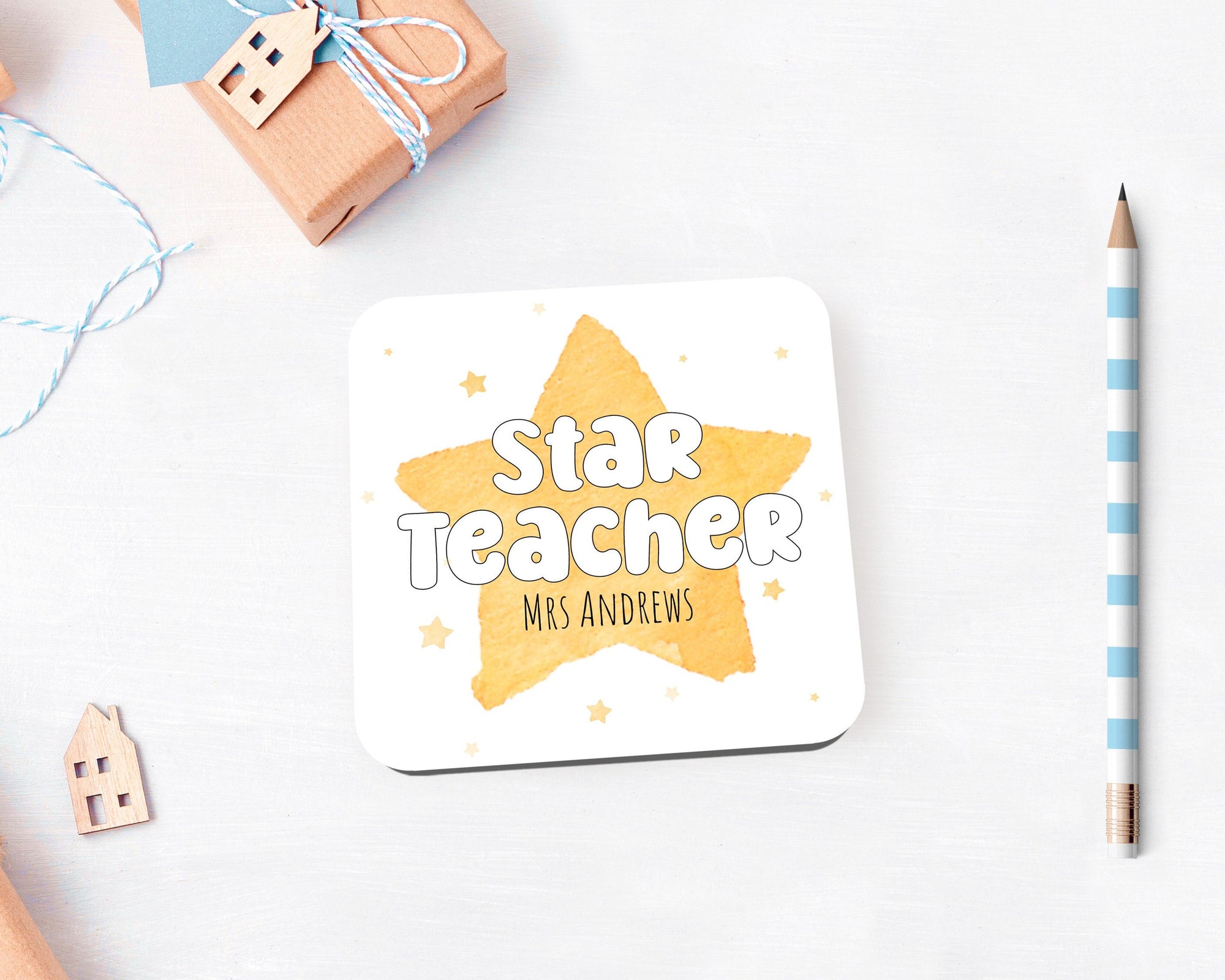 Star Teacher Personalised Coaster - Customised Name Coaster - Teacher Gift - End Of Term Gift