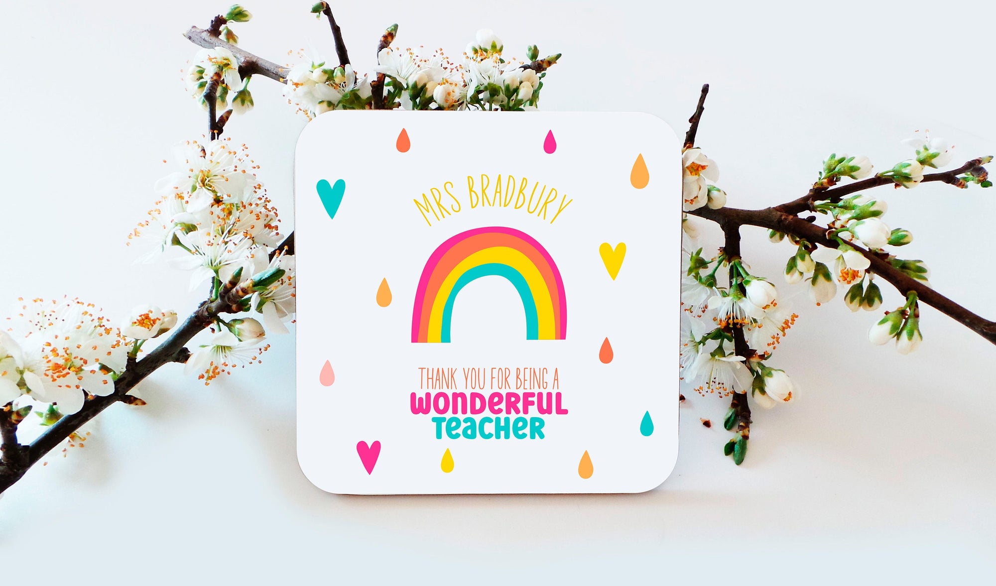 Teacher Rainbow Personalised Coaster - Customised Name Coaster - Teacher Gift - End Of Term Gift