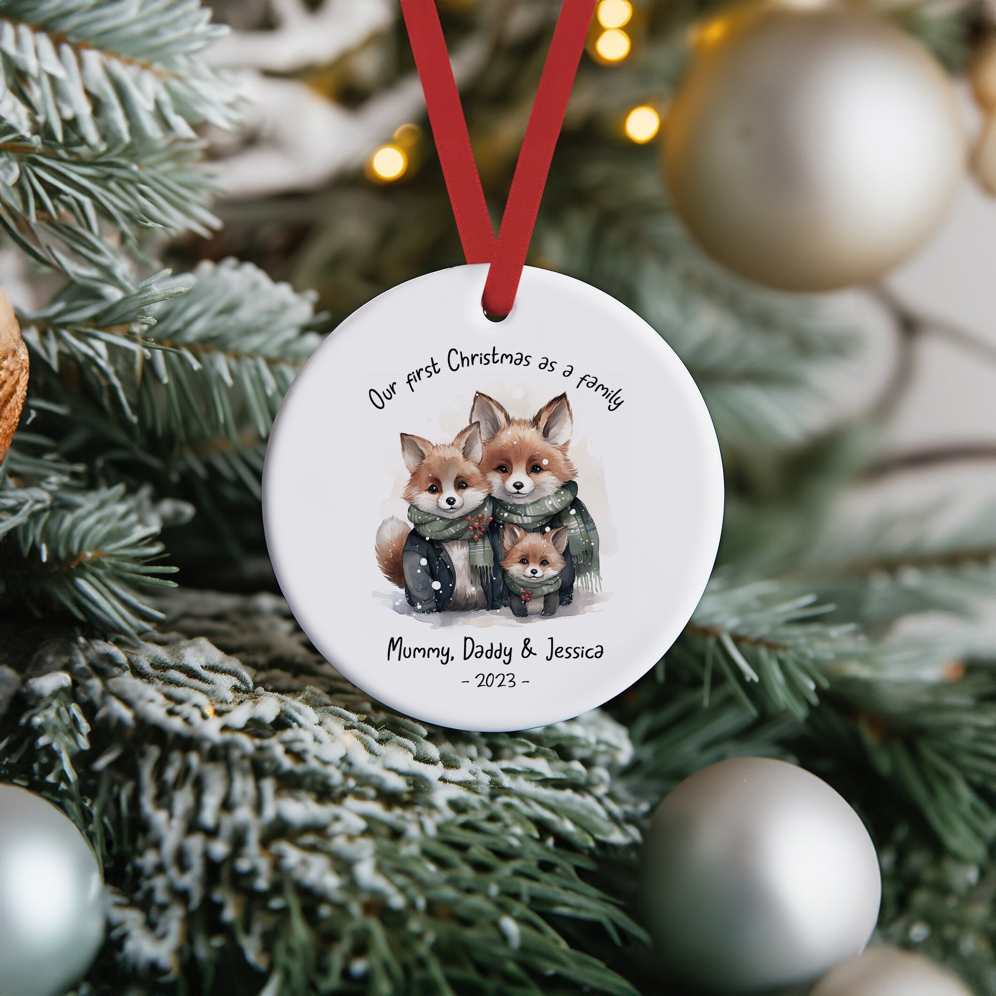 Personalised First Family Christmas Ceramic Decoration - New Baby Bauble - Family Christmas Decoration