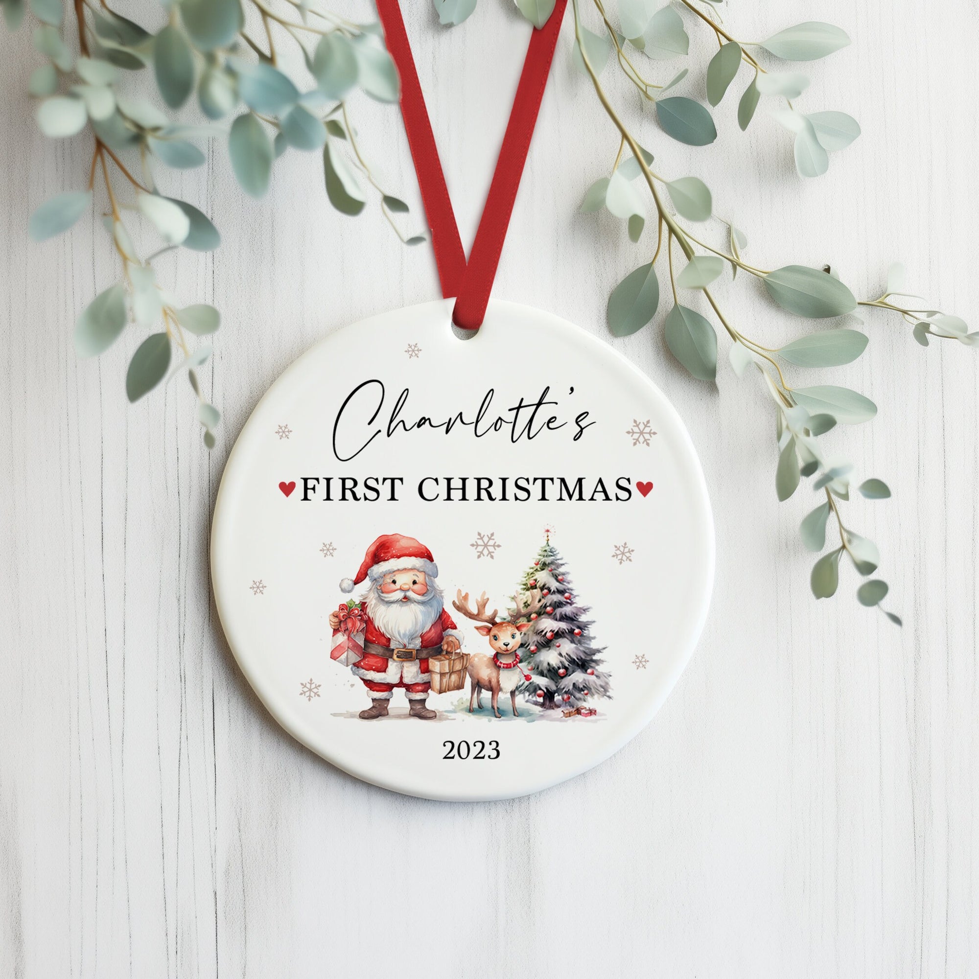 Personalised Baby's First Christmas Father Christmas Ceramic Decoration - Baby 1st Christmas Santa Bauble - Newborn Christmas Decoration