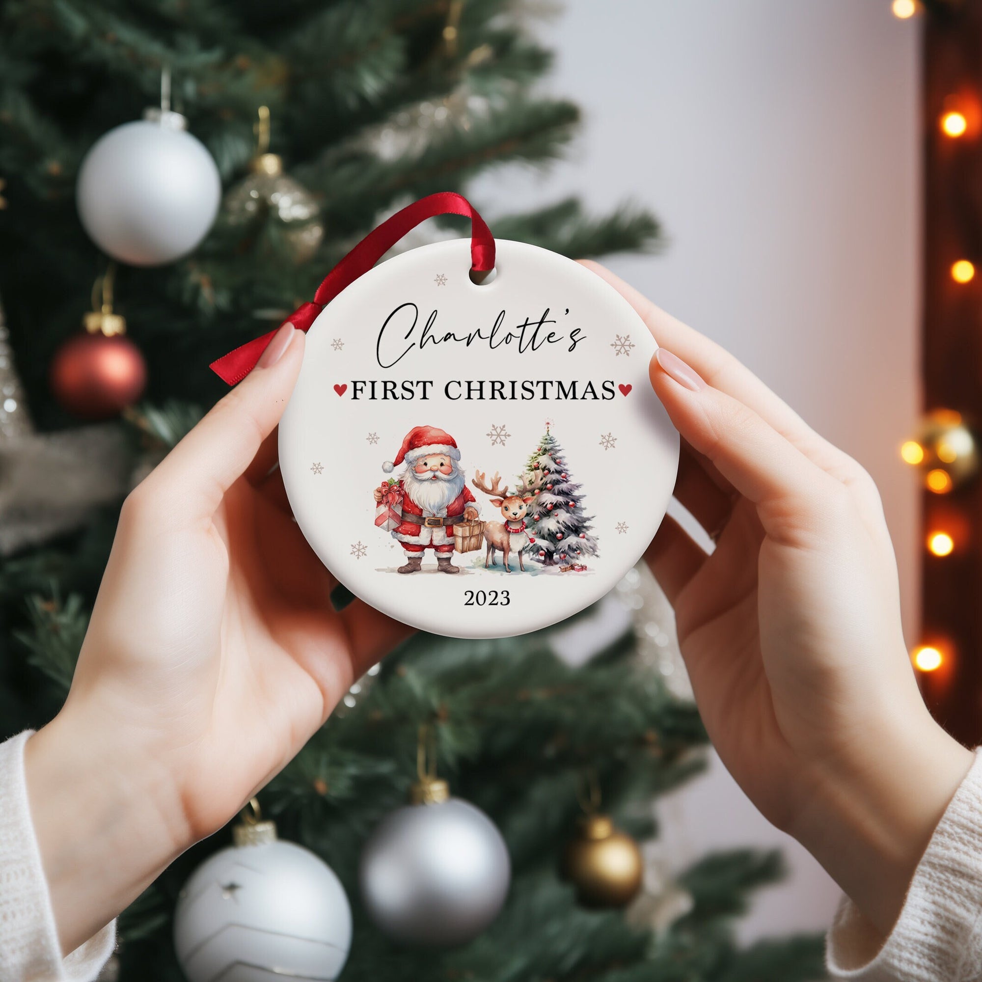 Personalised Baby's First Christmas Father Christmas Ceramic Decoration - Baby 1st Christmas Santa Bauble - Newborn Christmas Decoration