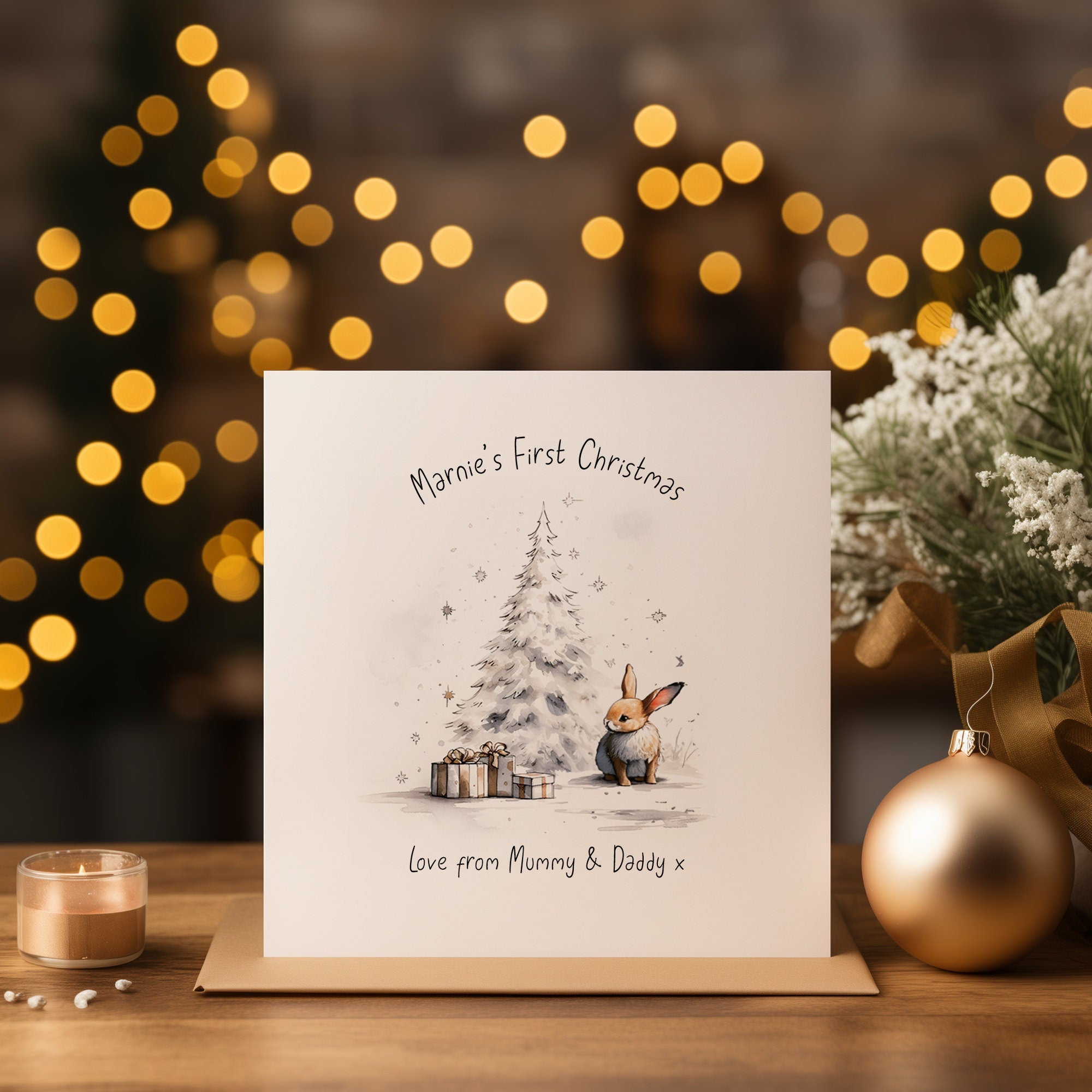 Personalised Bunny 1st Christmas Card - Niece Christmas Card - Granddaughter Christmas Card - Baby's First Christmas - Baby Christmas Card