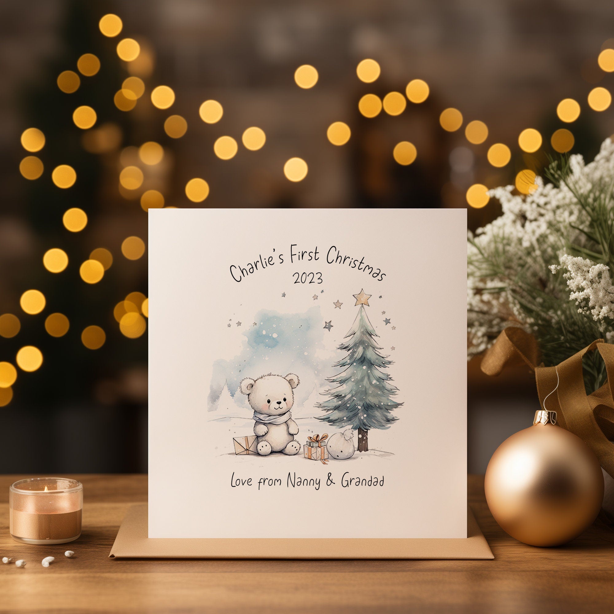 Personalised Bear 1st Christmas Card - Christmas Card - Grandchild Christmas Card - Baby's First Christmas - Baby Christmas Card