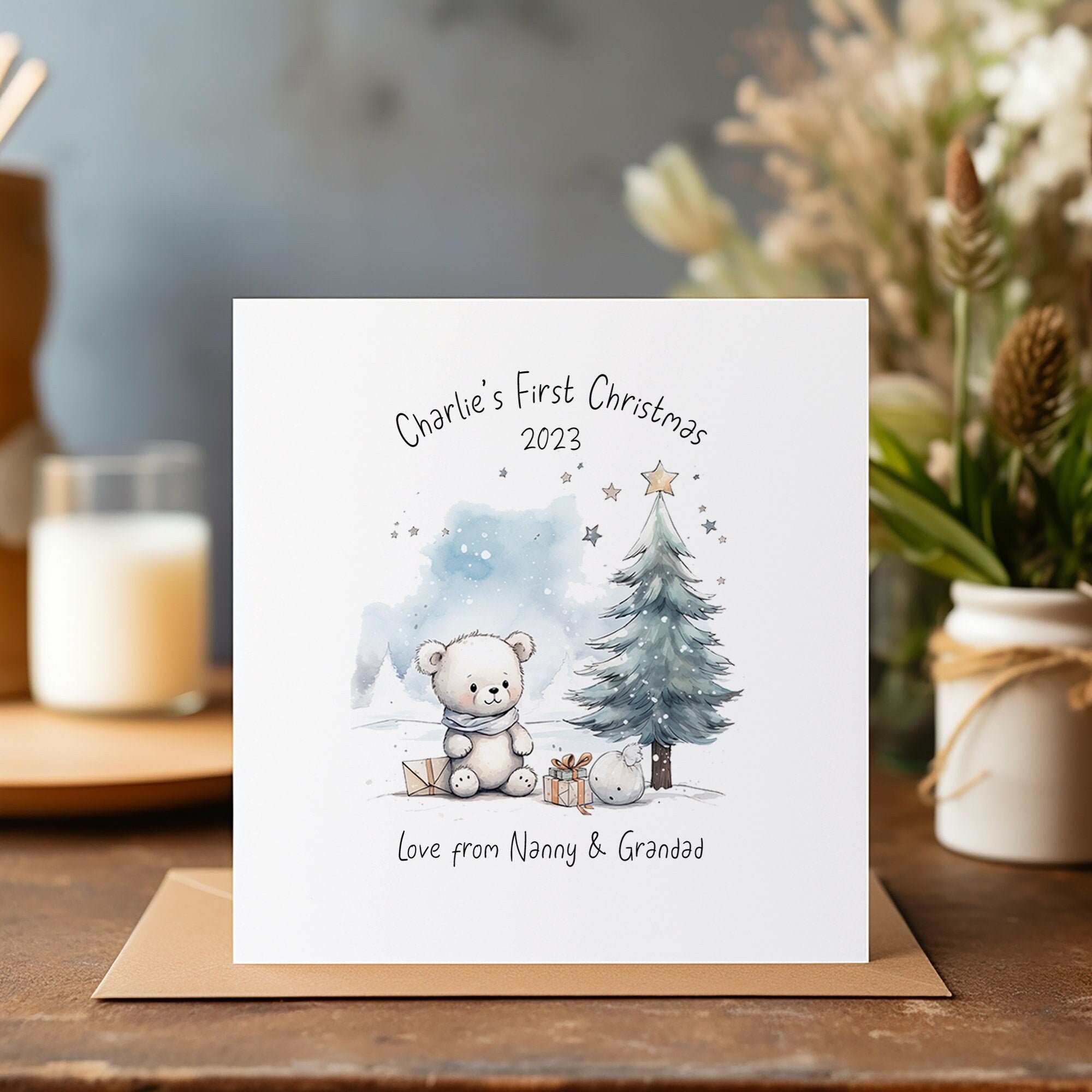 Personalised Bear 1st Christmas Card - Christmas Card - Grandchild Christmas Card - Baby's First Christmas - Baby Christmas Card