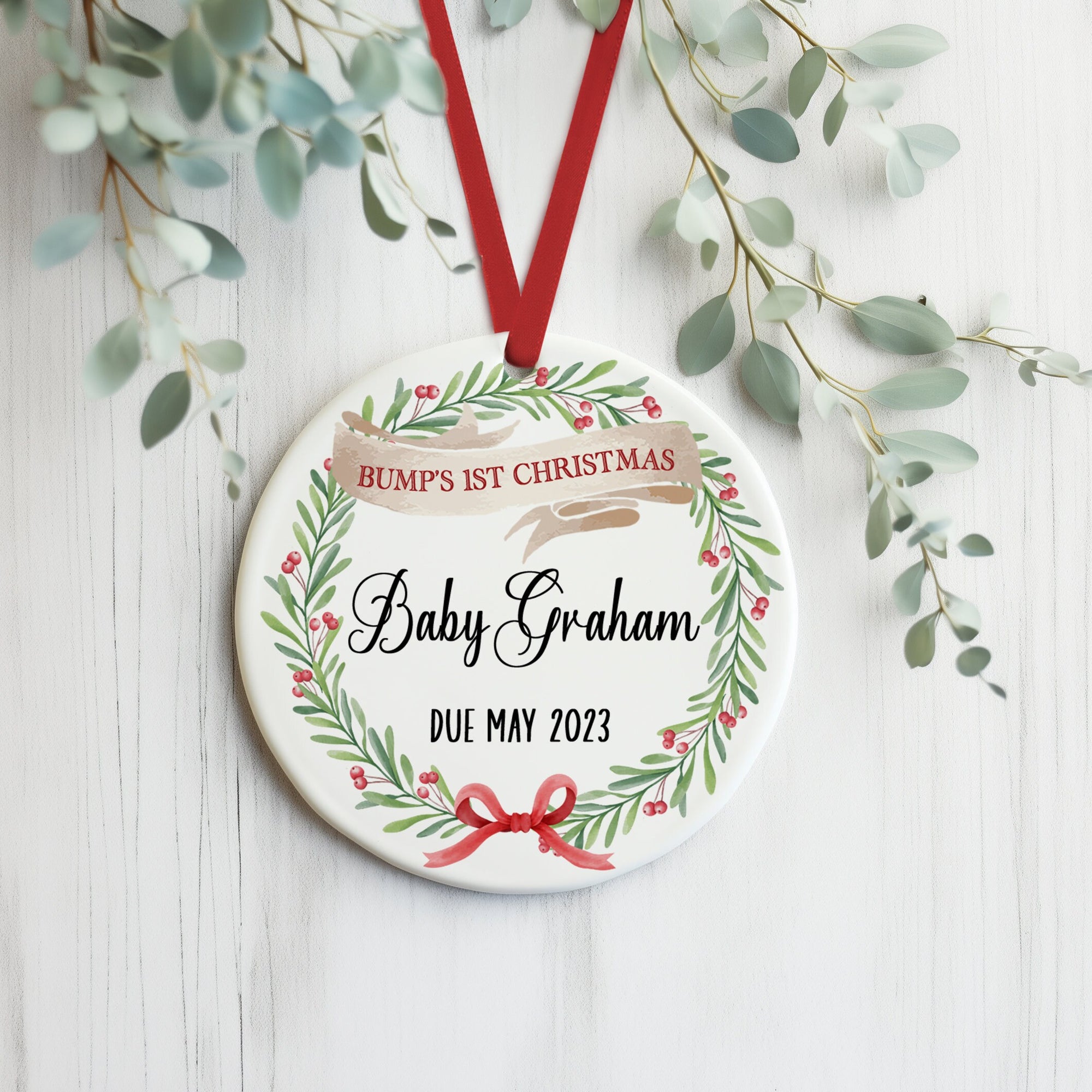 Personalised Baby Due Date Christmas Decoration - Pregnancy Announcement - New Baby Bauble