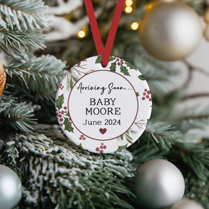 Personalised Baby Due Date Christmas Decoration - Pregnancy Announcement - New Baby Bauble