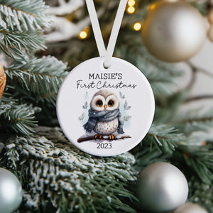 Baby's First Christmas Owl Ceramic Decoration - Christmas Woodland Bauble - Newborn Christmas Decoration - Woodland Animals