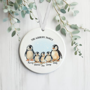 Penguin Family Ceramic Christmas Decoration - Personalised Gift - Ceramic Gift - New Baby Bauble