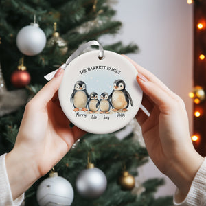 Penguin Family Ceramic Christmas Decoration - Personalised Gift - Ceramic Gift - New Baby Bauble