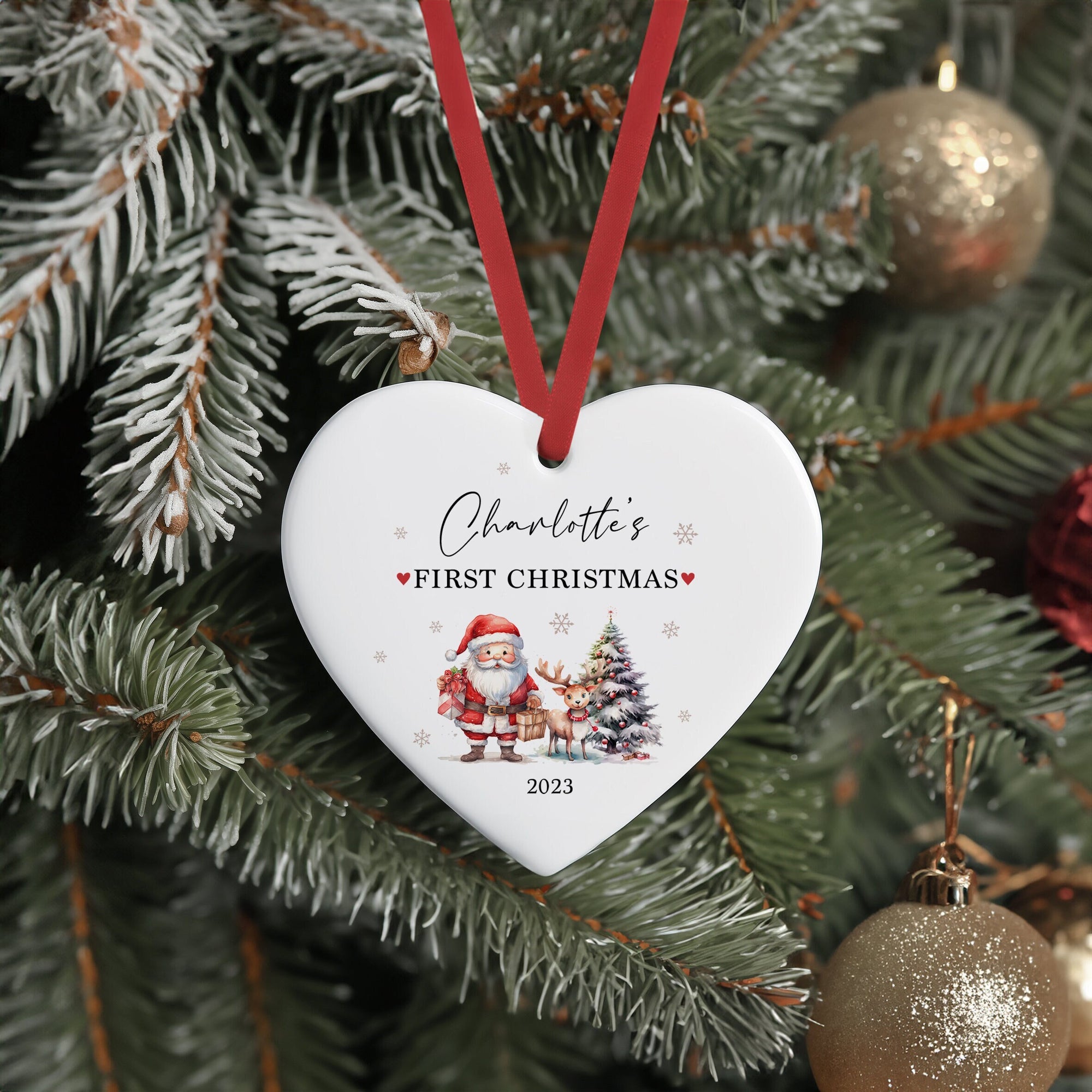 Personalised Baby's First Christmas Father Christmas Ceramic Decoration - Baby 1st Christmas Santa Bauble - Newborn Christmas Decoration