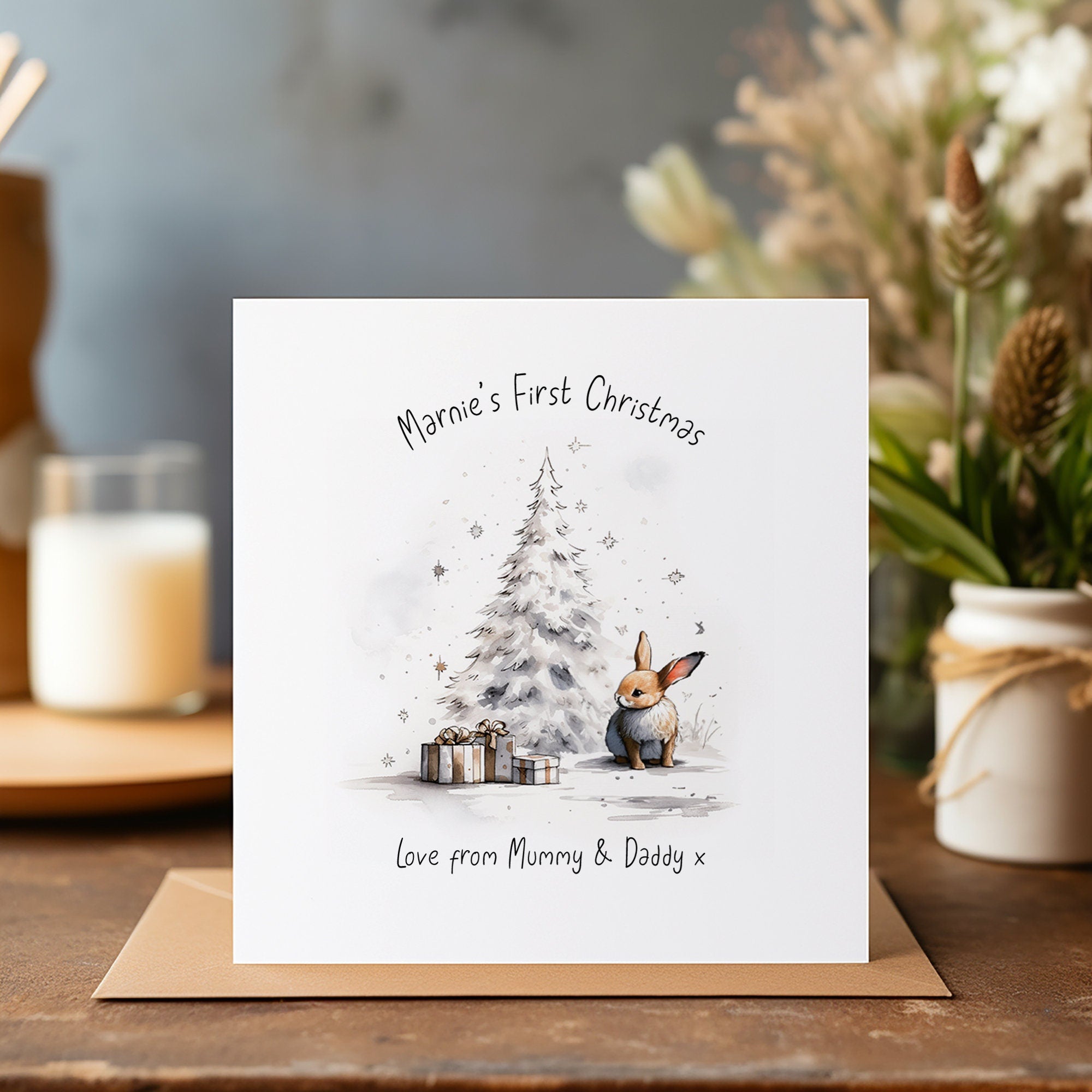 Personalised Bunny 1st Christmas Card - Niece Christmas Card - Granddaughter Christmas Card - Baby's First Christmas - Baby Christmas Card