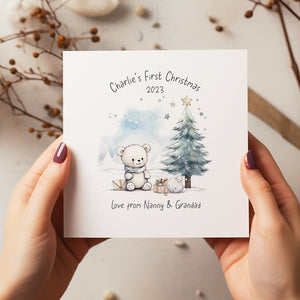 Personalised Bear 1st Christmas Card - Christmas Card - Grandchild Christmas Card - Baby's First Christmas - Baby Christmas Card