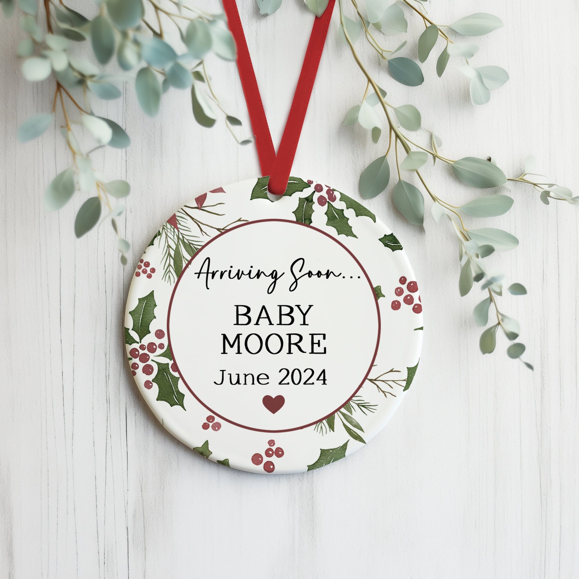 Personalised Baby Due Date Christmas Decoration - Pregnancy Announcement - New Baby Bauble