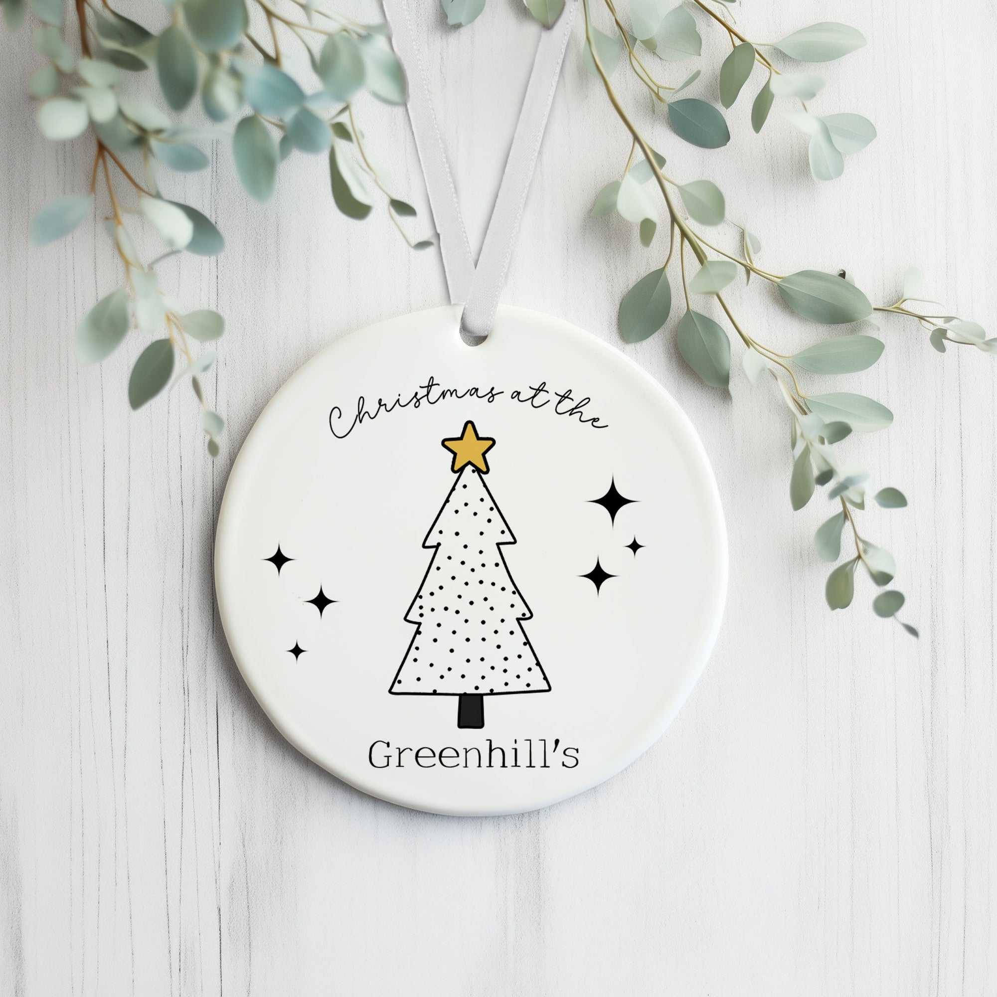 Personalised Family Ceramic Christmas Decoration - Christmas Tree Bauble - Family Name Christmas Decoration