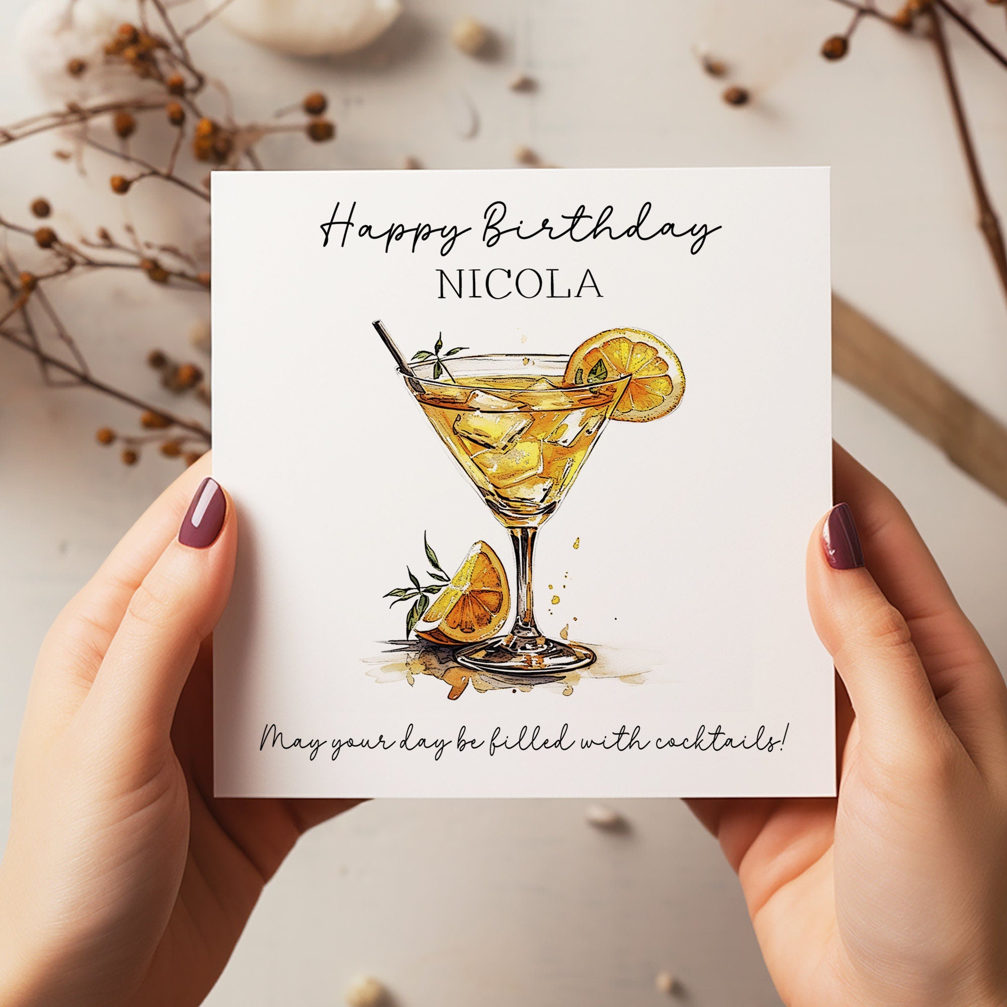 Personalised Cocktail Card - Happy Birthday - Birthday Card - Martini Birthday Card