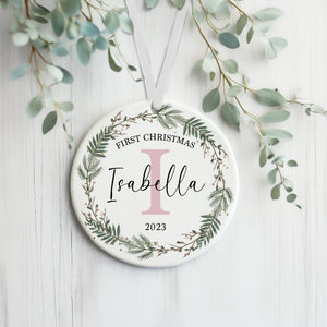 Personalised Baby's First Christmas Initial Ceramic Decoration - Baby 1st Christmas Bauble - Newborn Christmas Decoration