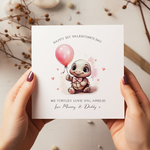 Personalised 1st Valentine Card - Valentines For Kids - Kids Valentines - Turtle - Valentines Day Kids