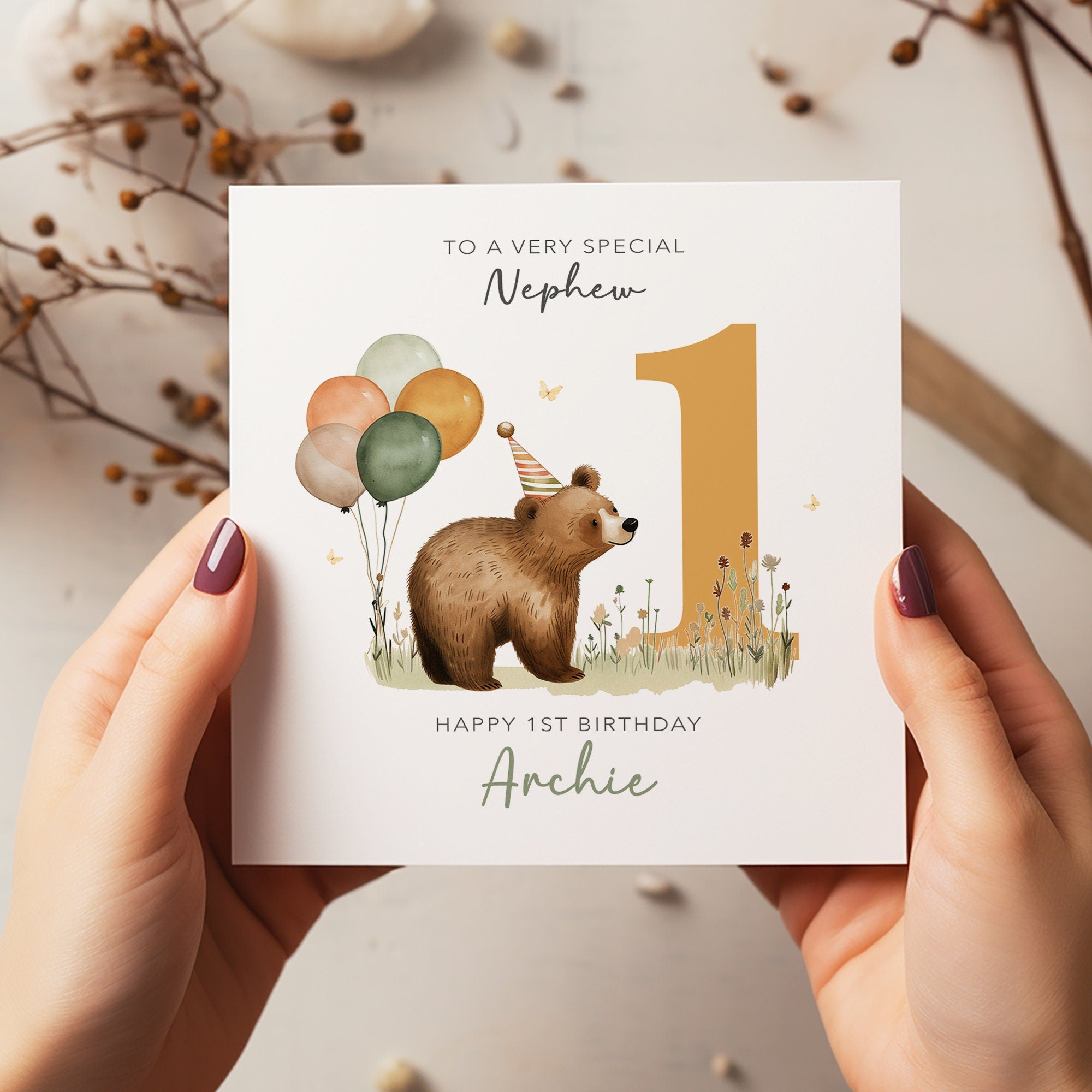 Personalised Bear Birthday Card - Happy Birthday - Kids Birthday Card - Nephew Birthday - 1st Birthday Card - 2nd Birthday Card