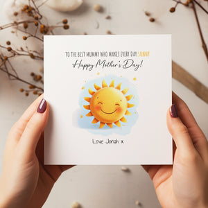 Happy Mother's Day Sunshine Personalised Card - Mummy Card - Watercolour Mother's Day Card - Mum Greeting Card