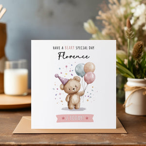 Personalised Bear Birthday Card - Happy Birthday - Birthday - Kids Birthday Card