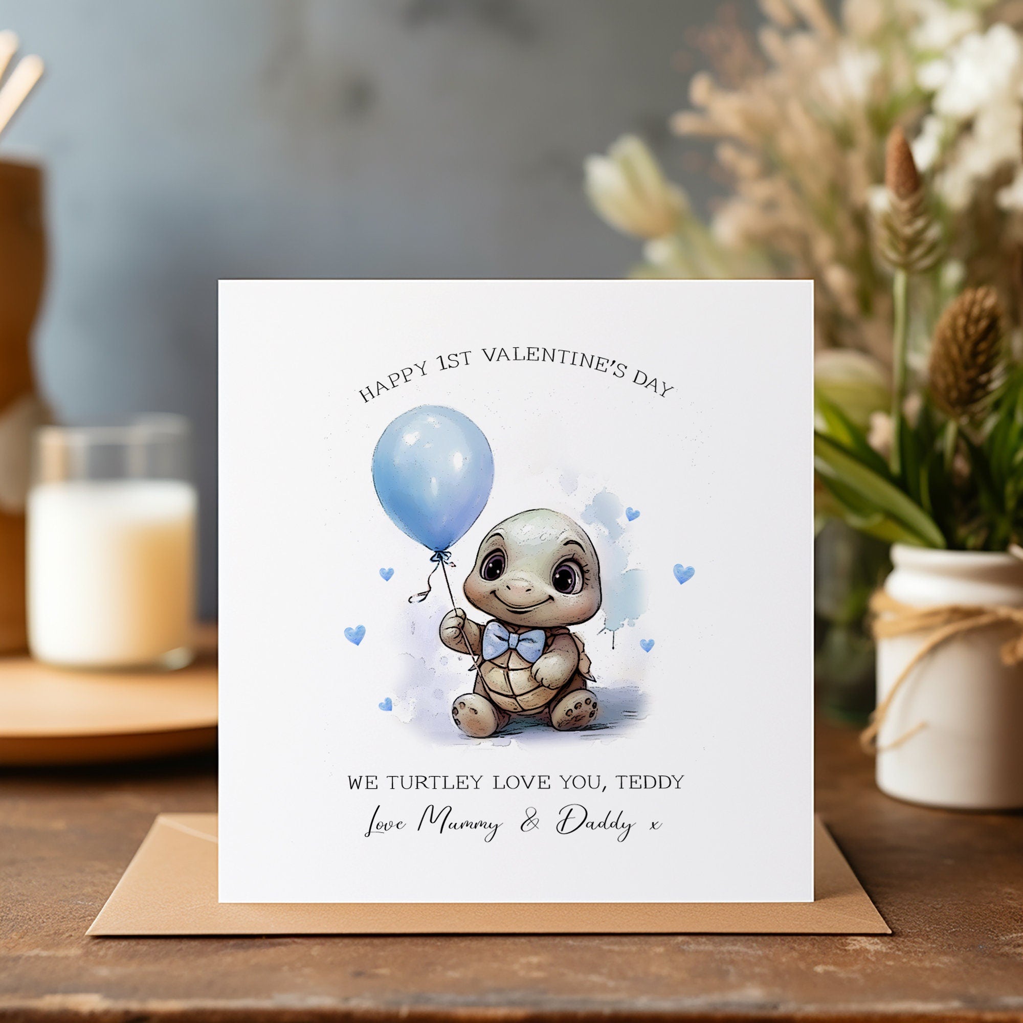 Personalised 1st Valentine Card - Valentines For Kids - Kids Valentines - Turtle - Valentines Day Kids