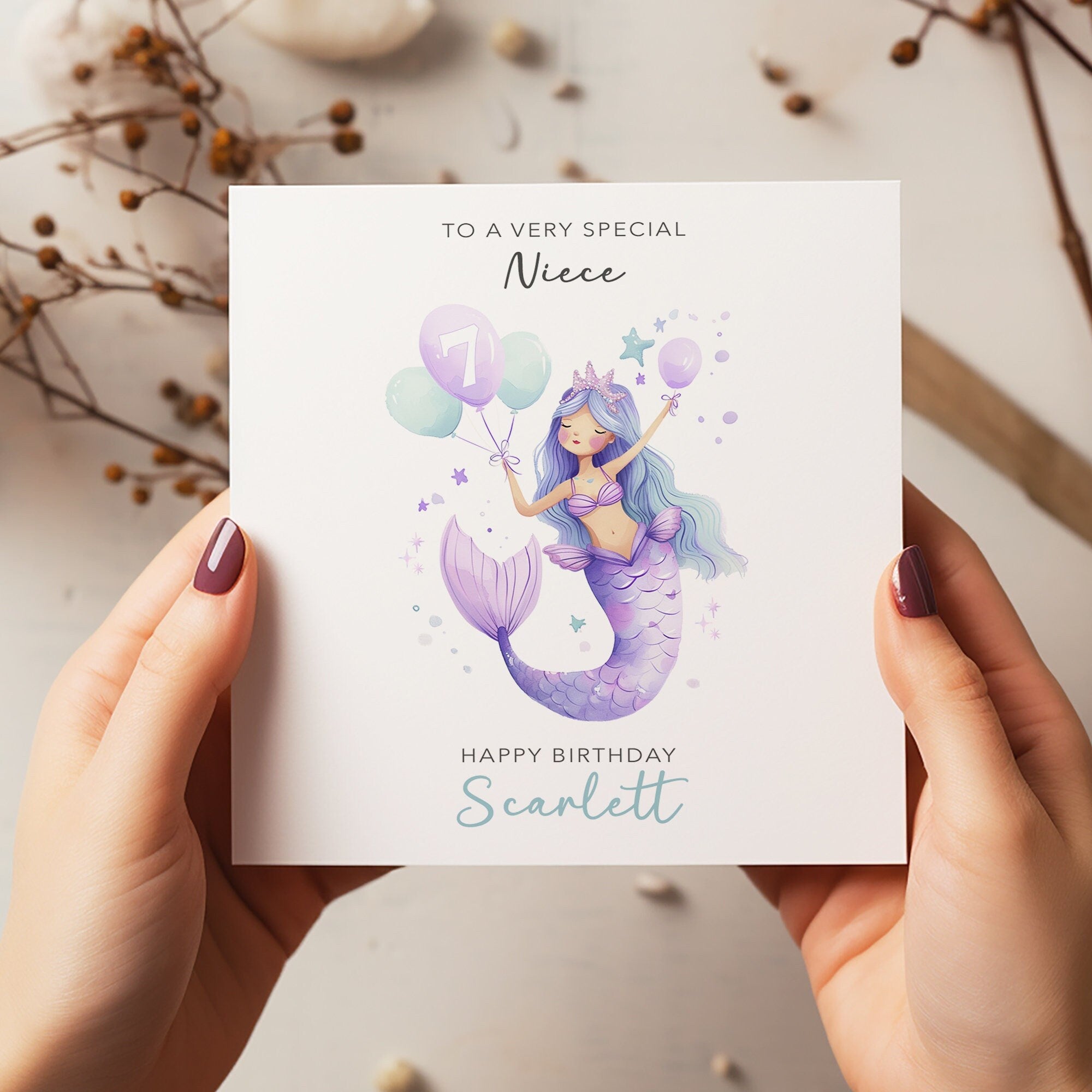 Personalised Mermaid Birthday Card - Happy Birthday - Birthday - Kids Birthday Card