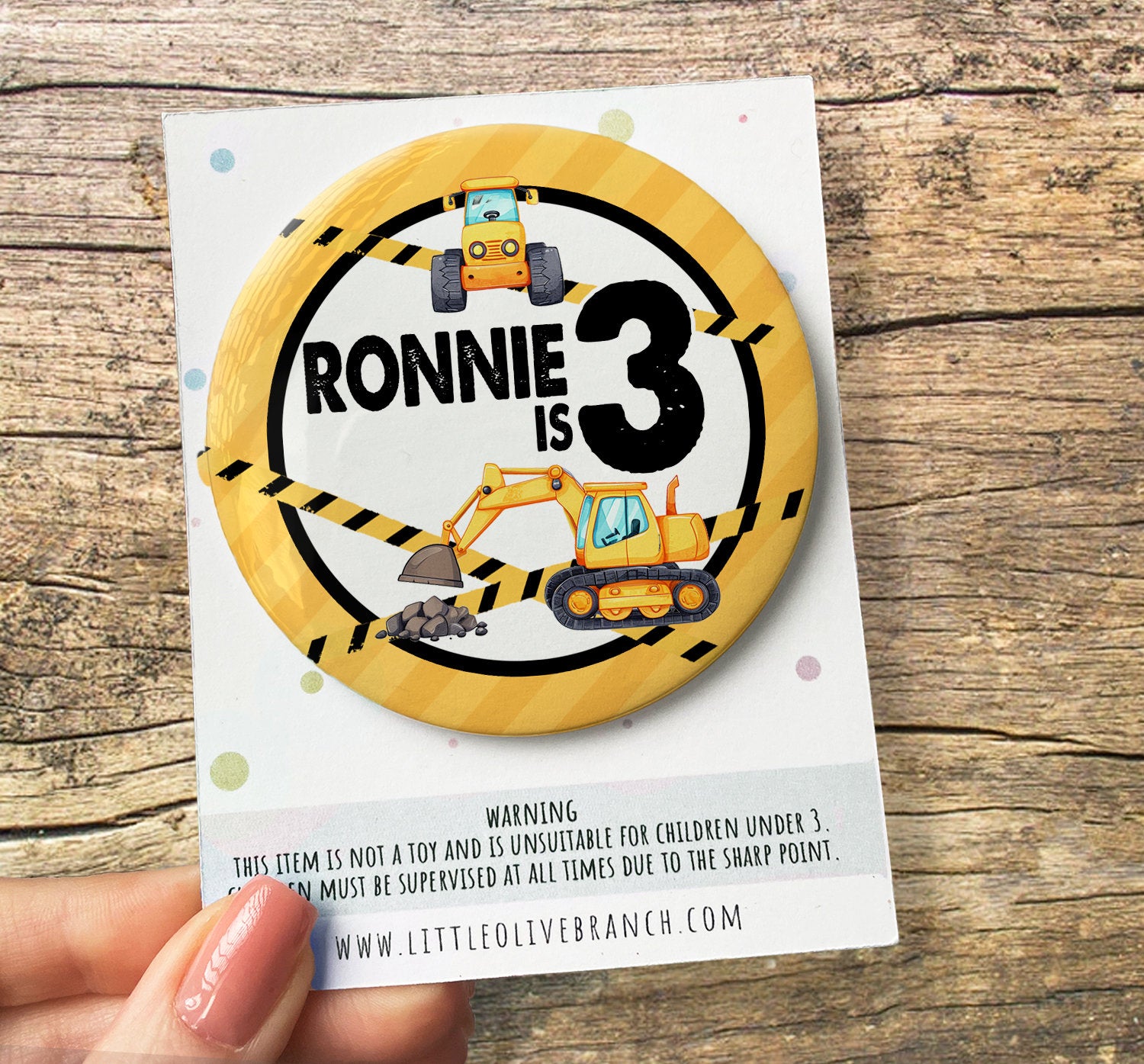 Construction Birthday Badge - Kids Birthday - Child Birthday Badge - Digger Birthday