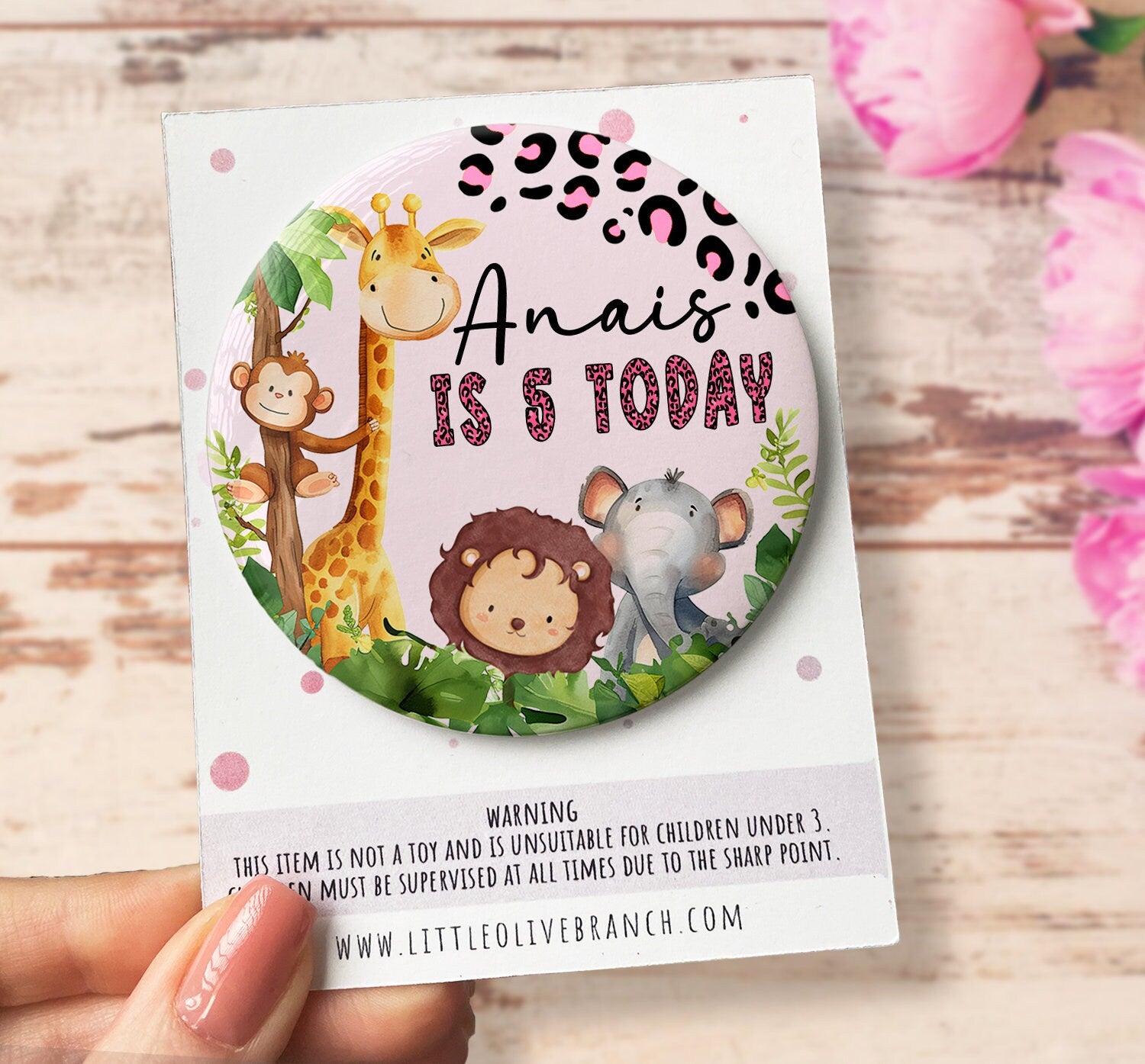 Pink Safari Birthday Badge - Kids Birthday - Child Birthday Badge - Animal Birthday