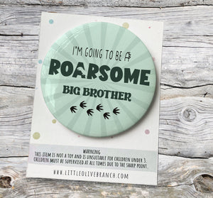 Personalised Big Brother Dinosaur Announcement Badge - First Time Parents - New Baby - Surprise Pregnancy - Pregnancy reveal - Big Brother