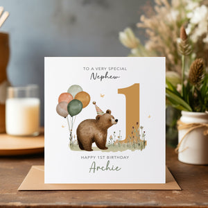 Personalised Bear Birthday Card - Happy Birthday - Kids Birthday Card - Nephew Birthday - 1st Birthday Card - 2nd Birthday Card