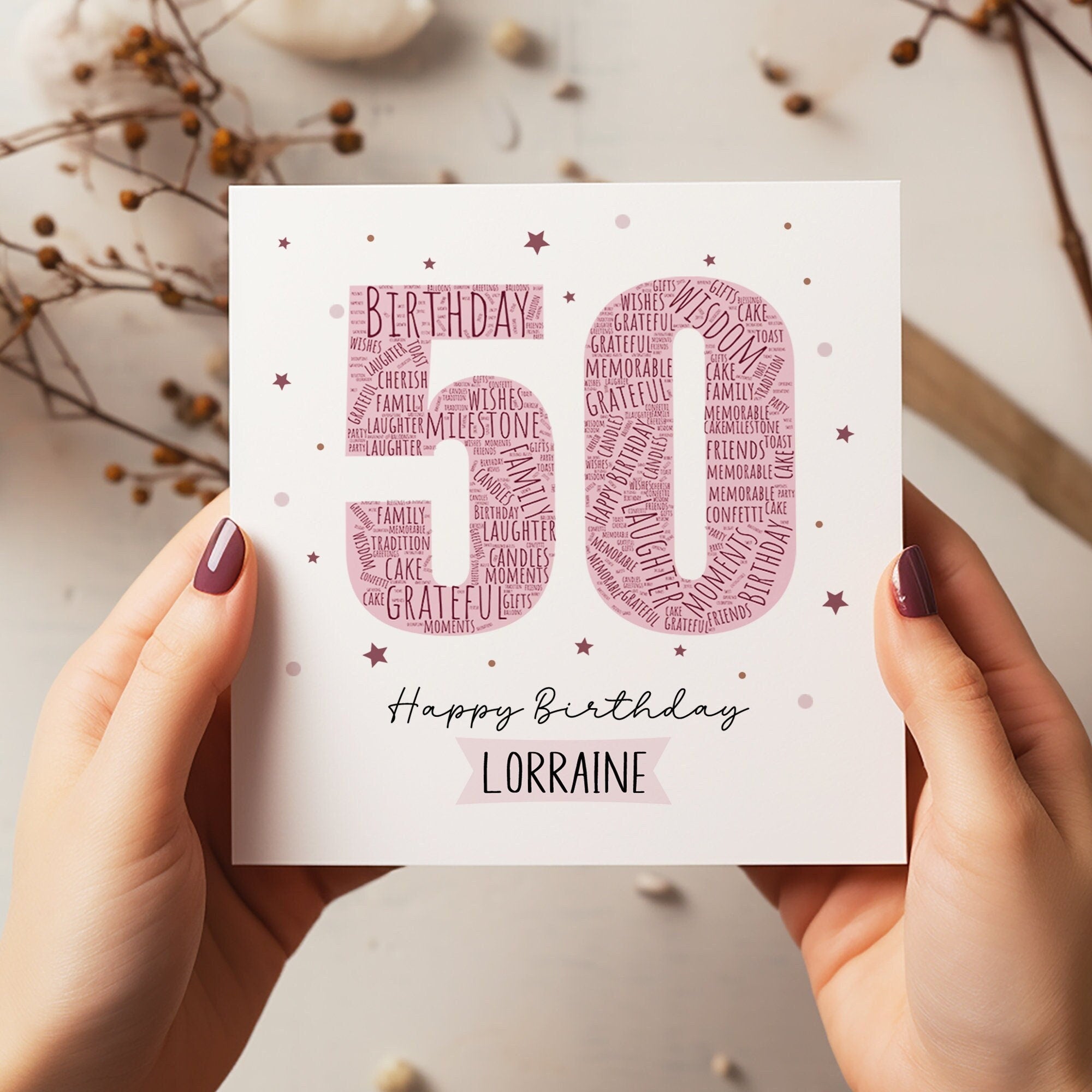 Birthday Age Card - 50th Happy Birthday - 60th Birthday Card - 70th Card