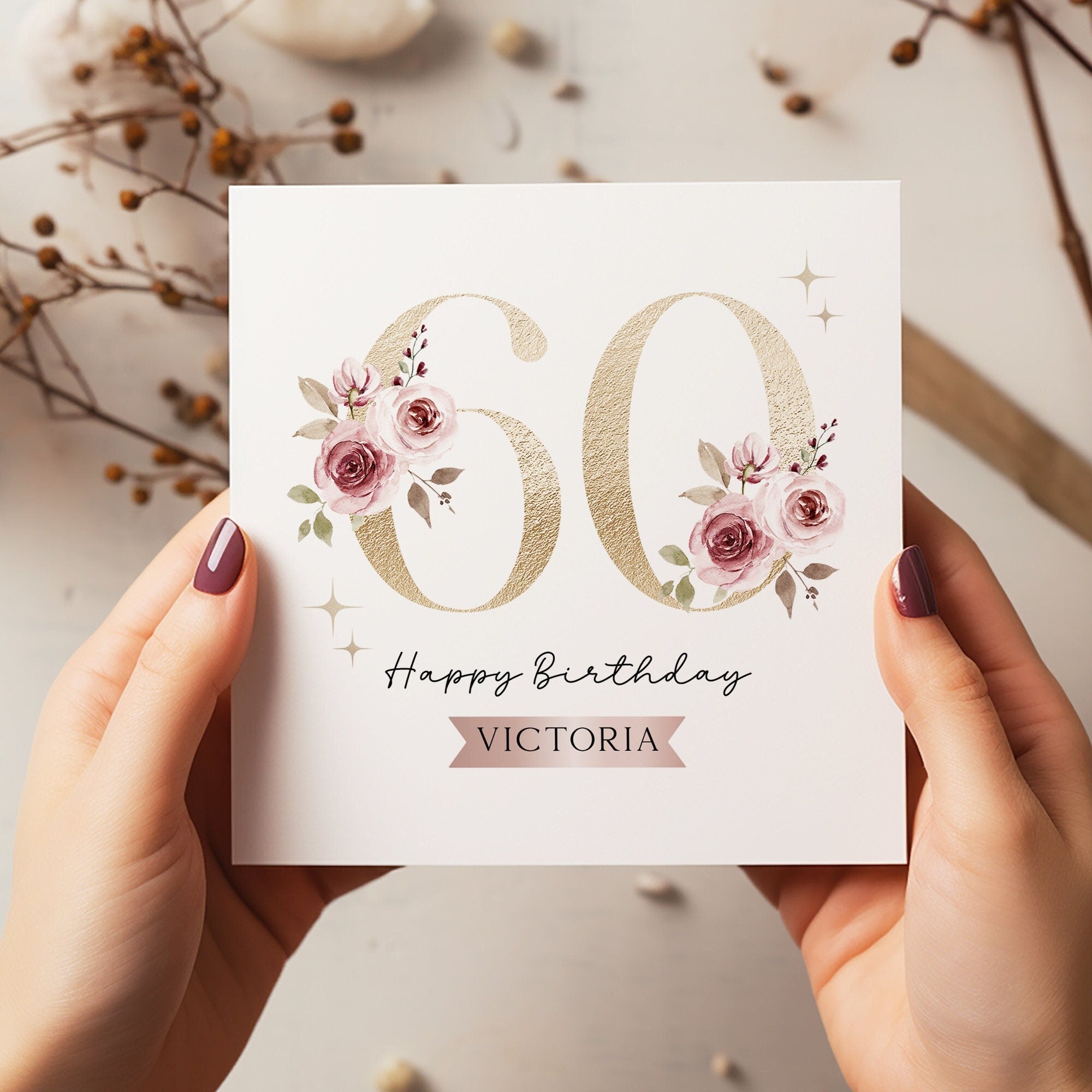 Birthday Age Floral Card - 50th Happy Birthday - 60th Birthday Card - 70th Card