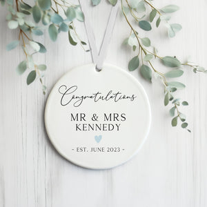 Personalised Wedding Gift - Wedding Present For Couple - Wedding Day Keepsake Plaque - Ceramic Ornament - Mr And Mrs Gift