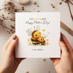 Happy Mother's Day Bee Personalised Card - Mummy Card - Watercolour Mother's Day Card - Mum Greeting Card