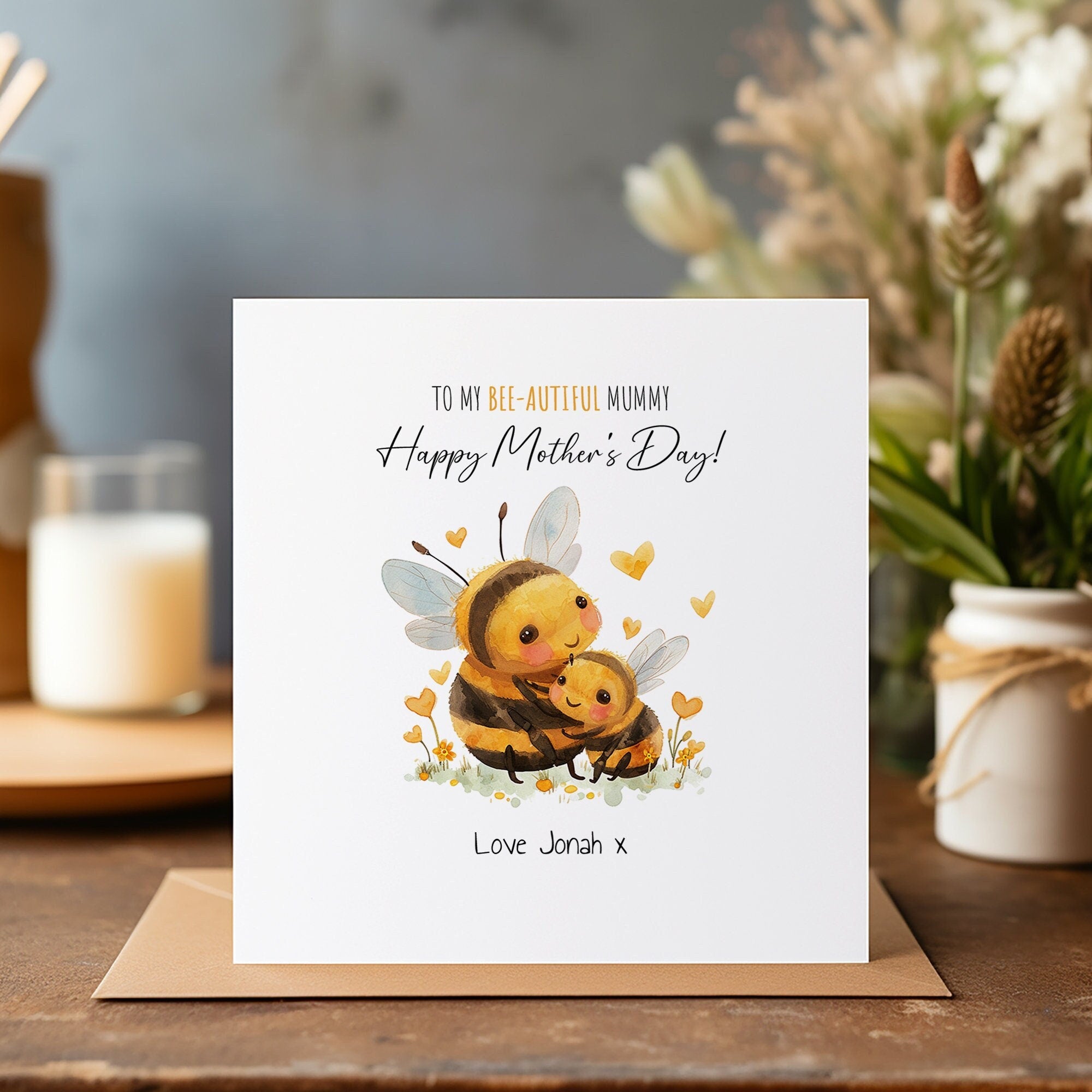 Happy Mother's Day Bee Personalised Card - Mummy Card - Watercolour Mother's Day Card - Mum Greeting Card