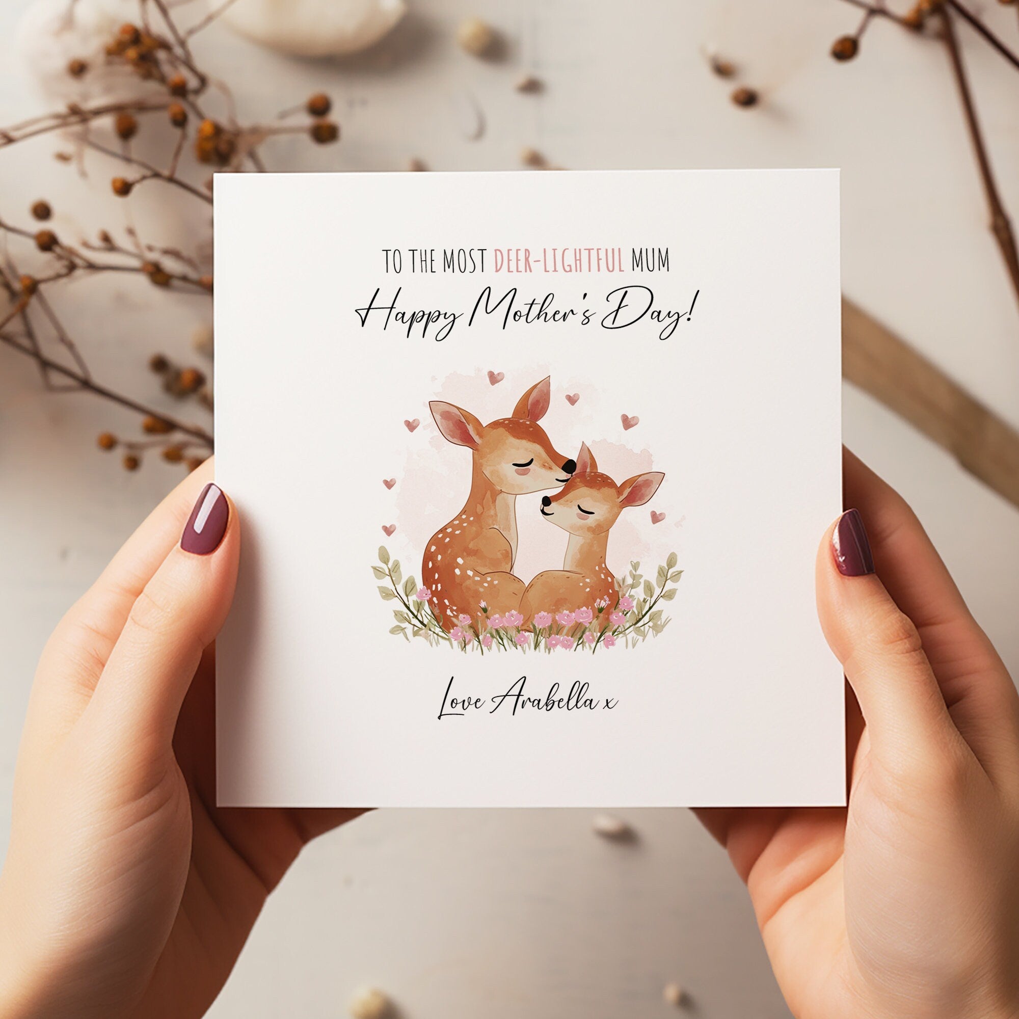 Happy Mother's Day Deer Personalised Card - Mummy Card - Watercolour Mother's Day Card - Mum Greeting Card