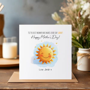 Happy Mother's Day Sunshine Personalised Card - Mummy Card - Watercolour Mother's Day Card - Mum Greeting Card