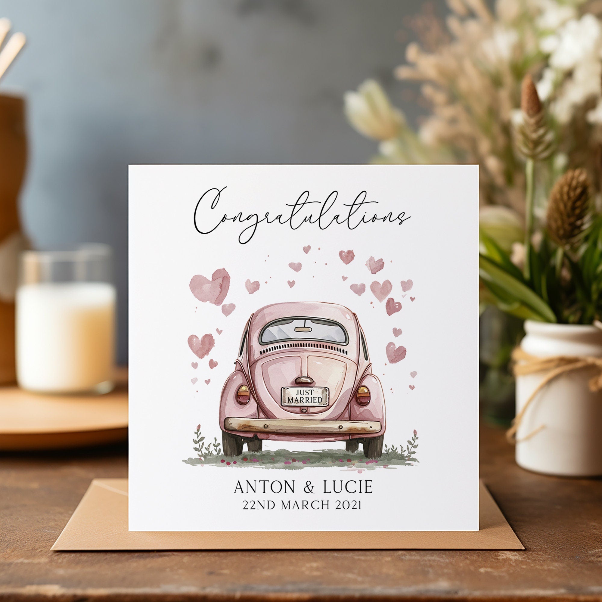 Personalised Just Married Card - Wedding Day Card - Wedding Car - Just Married