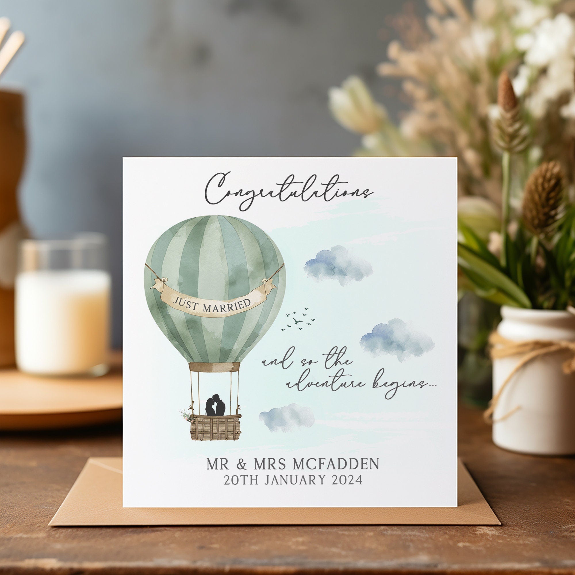 Personalised Just Married Hot Air Balloon Card - Wedding Day Card - Wedding Card