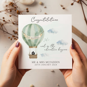 Personalised Just Married Hot Air Balloon Card - Wedding Day Card - Wedding Card